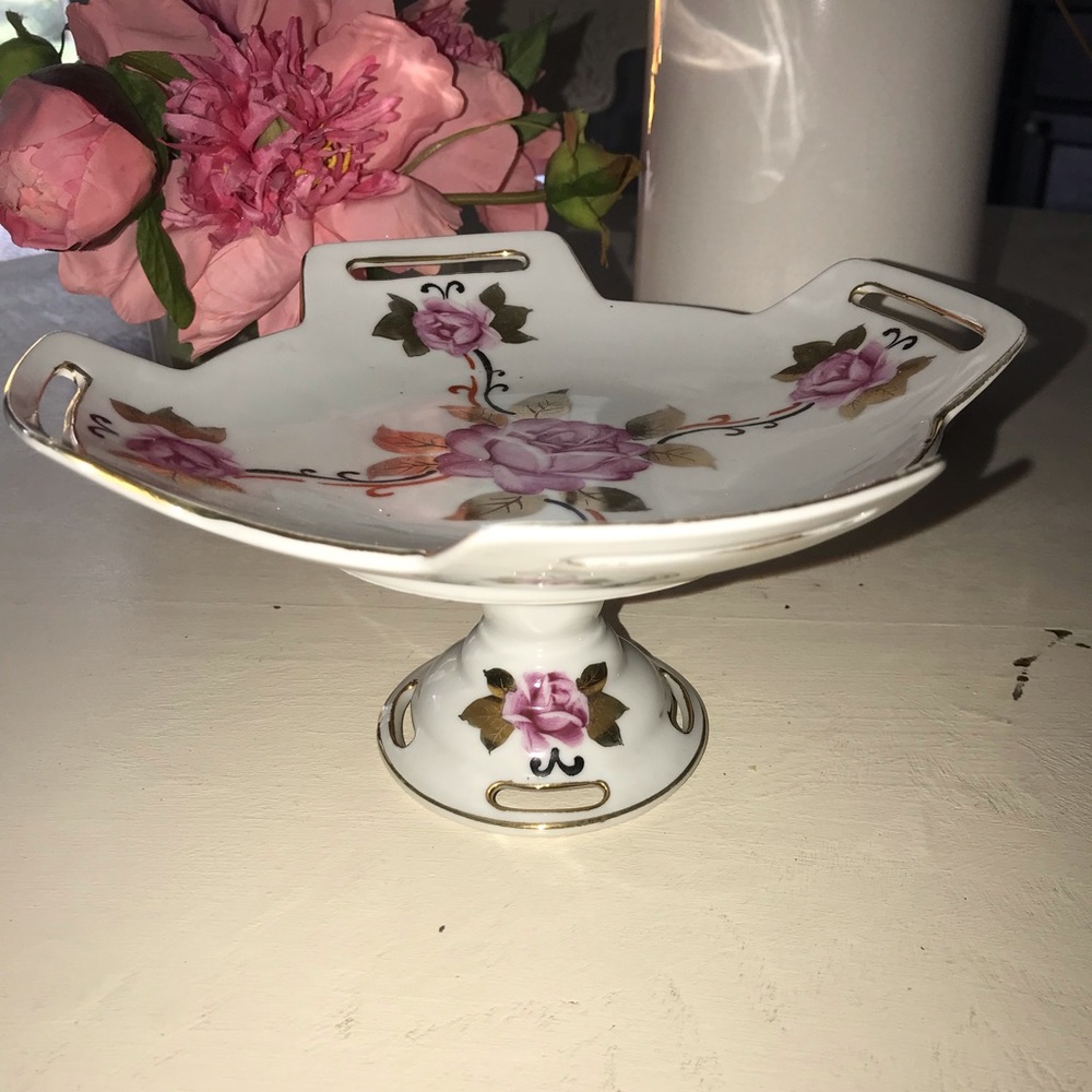 Vintage Hand Painted Lefton  Pedestal Dish
